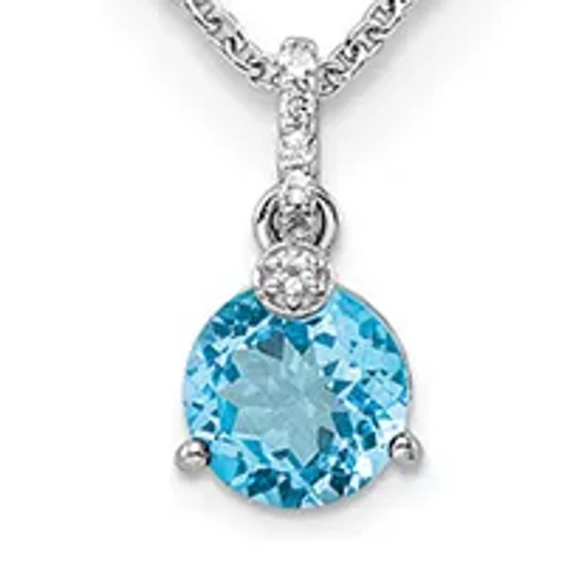 2.3 ct. t.w. Swiss Blue Topaz and White Topaz with 2 Inch Extension Necklace in Rhodium Plated Sterling Silver