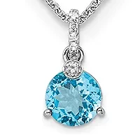 2.3 ct. t.w. Swiss Blue Topaz and White Topaz with 2 Inch Extension Necklace in Rhodium Plated Sterling Silver