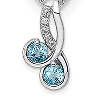 5/8 ct. t.w. Light Swiss Blue Topaz and White Topaz Pendant with 18-inch Cable Chain in Rhodium-plated Sterling Silver