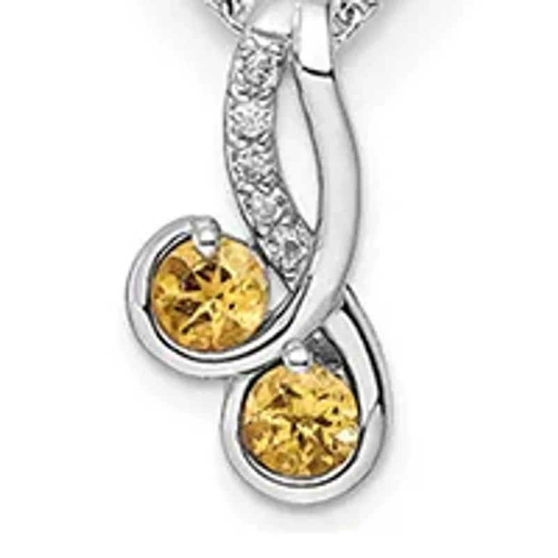 1/2 ct. t.w. Citrine and White Topaz Double Circle Pendant with 18-Inch Cable Chain in Rhodium-Plated Sterling Silver