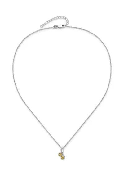 1/2 ct. t.w. Citrine and White Topaz Double Circle Pendant with 18-Inch Cable Chain in Rhodium-Plated Sterling Silver