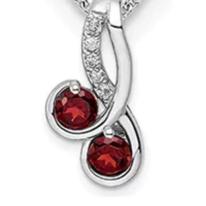 7/8 ct. t.w. Garnet and White Topaz Double Circle Pendant with 18-Inch Cable Chain in Rhodium-Plated Sterling Silver