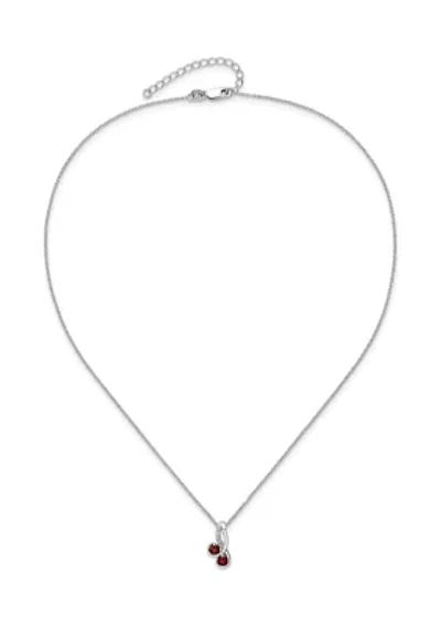7/8 ct. t.w. Garnet and White Topaz Double Circle Pendant with 18-Inch Cable Chain in Rhodium-Plated Sterling Silver