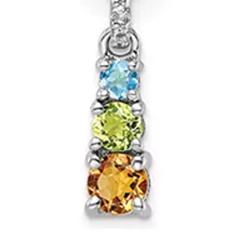 3/4 ct. t.w. Peridot, Citrine, Light Swiss Blue Topaz and White Topaz 3-Stone Pendant with 18-Inch Cable Chain in Rhodium-Plated Sterling Silver
