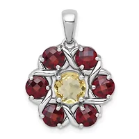1.04 ct. t.w. Citrine and 2.99 ct. t.w. Garnet Polished Flower Pendant in Rhodium-plated Sterling Silver