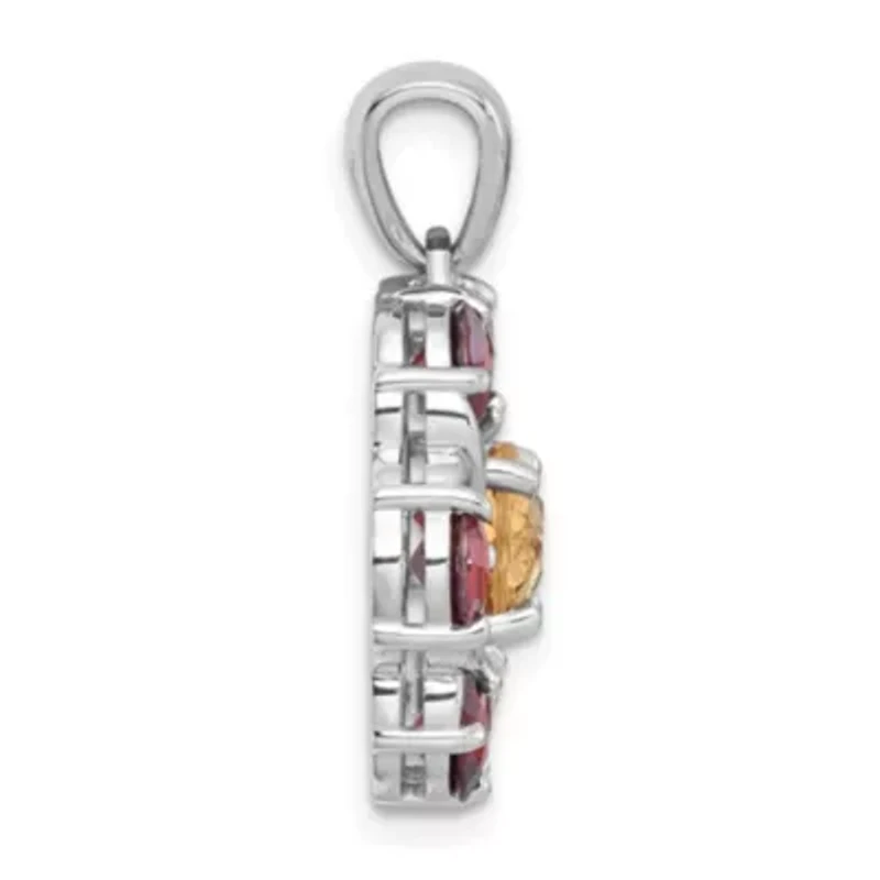 1.04 ct. t.w. Citrine and 2.99 ct. t.w. Garnet Polished Flower Pendant in Rhodium-plated Sterling Silver