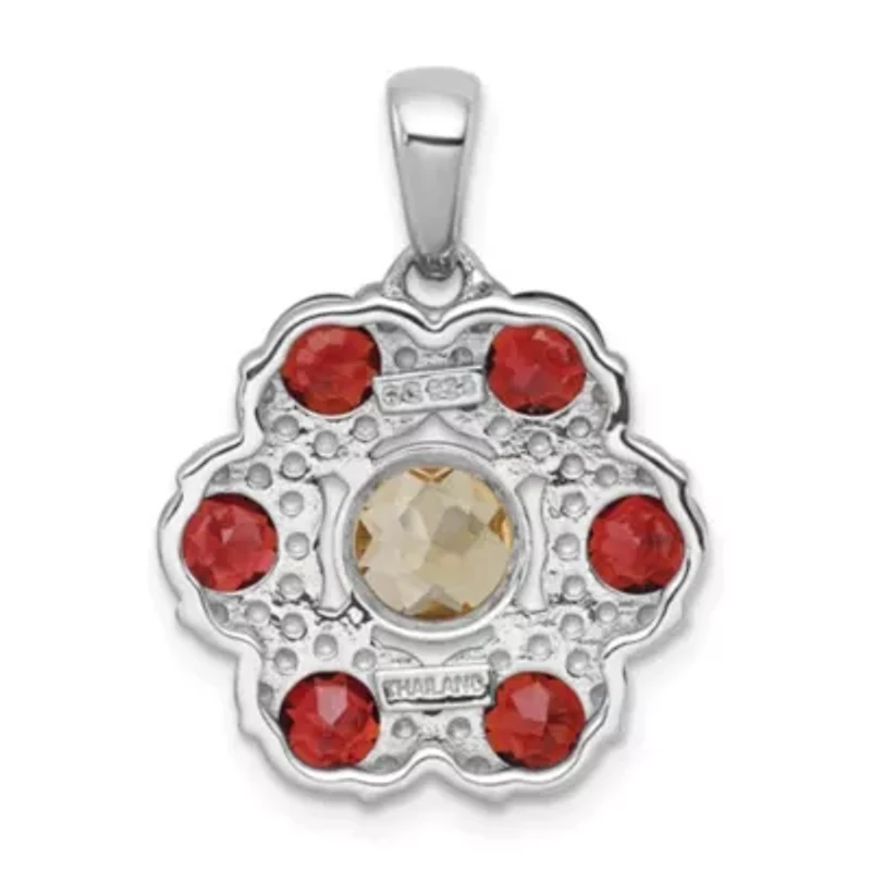 1.04 ct. t.w. Citrine and 2.99 ct. t.w. Garnet Polished Flower Pendant in Rhodium-plated Sterling Silver