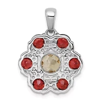 1.04 ct. t.w. Citrine and 2.99 ct. t.w. Garnet Polished Flower Pendant in Rhodium-plated Sterling Silver