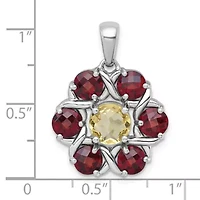 1.04 ct. t.w. Citrine and 2.99 ct. t.w. Garnet Polished Flower Pendant in Rhodium-plated Sterling Silver