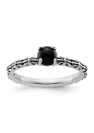 Sterling Silver Stackable Expressions Antiqued Black Agate Ring