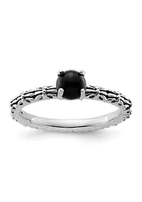 Sterling Silver Stackable Expressions Antiqued Black Agate Ring