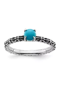 Sterling Silver Stackable Expressions Antiqued Turquoise Ring