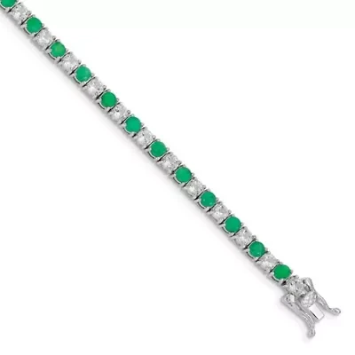 3.12 ct. t.w. Emerald and 3.78 ct. t.w. White Topaz Tennis Bracelet in Rhodium-plated Sterling Silver