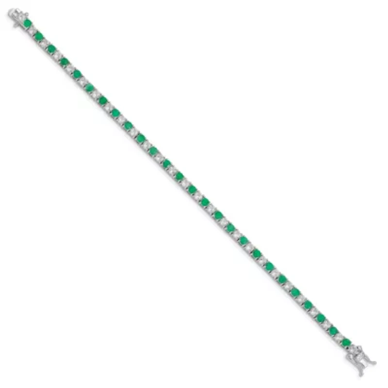 3.12 ct. t.w. Emerald and 3.78 ct. t.w. White Topaz Tennis Bracelet in Rhodium-plated Sterling Silver