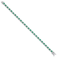 3.12 ct. t.w. Emerald and 3.78 ct. t.w. White Topaz Tennis Bracelet in Rhodium-plated Sterling Silver