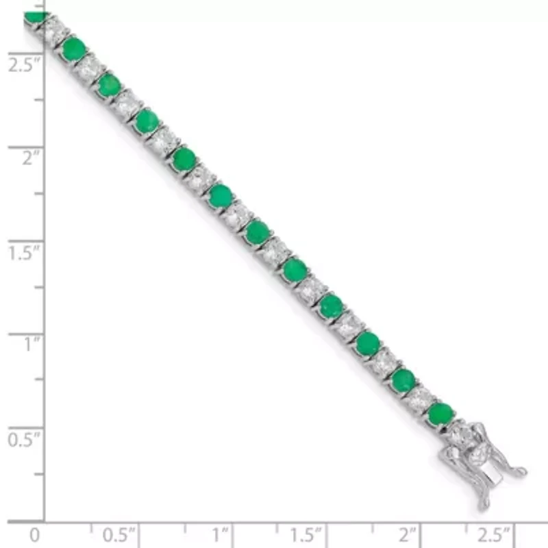 3.12 ct. t.w. Emerald and 3.78 ct. t.w. White Topaz Tennis Bracelet in Rhodium-plated Sterling Silver