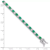 3.12 ct. t.w. Emerald and 3.78 ct. t.w. White Topaz Tennis Bracelet in Rhodium-plated Sterling Silver