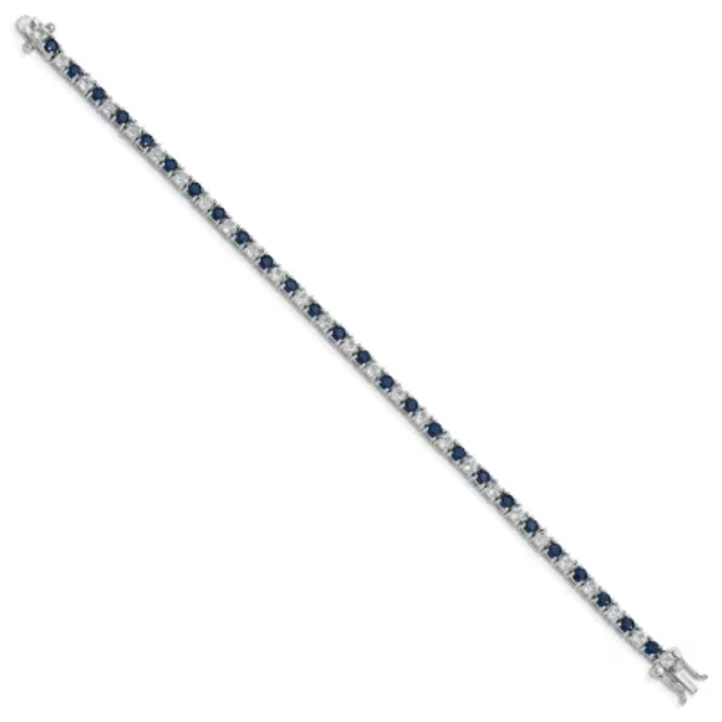 4.16 ct. t.w. Sapphire and 3.78 ct. t.w. White Topaz Tennis Bracelet in Rhodium-plated Sterling Silver