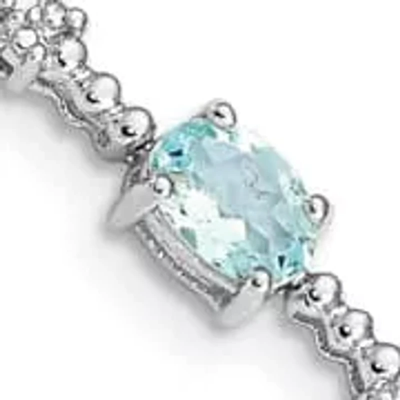 7/8 ct. t.w. Aquamarine and Diamond Accent Bracelet in Rhodium-plated Sterling Silver
