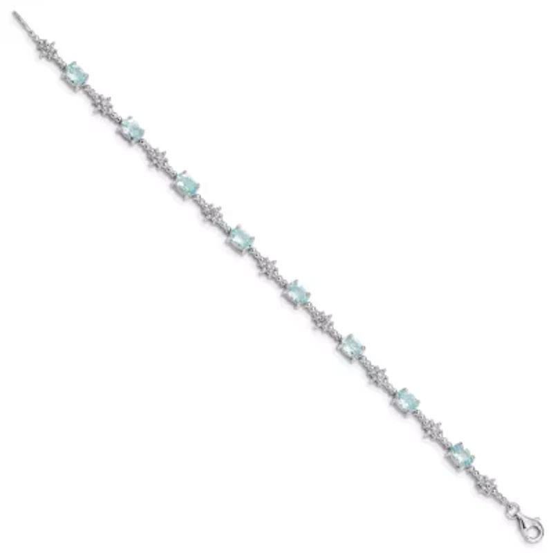 7/8 ct. t.w. Aquamarine and Diamond Accent Bracelet in Rhodium-plated Sterling Silver