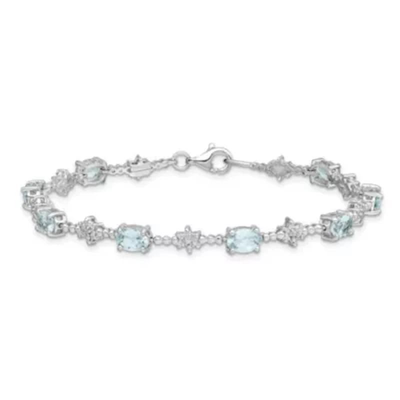 7/8 ct. t.w. Aquamarine and Diamond Accent Bracelet in Rhodium-plated Sterling Silver