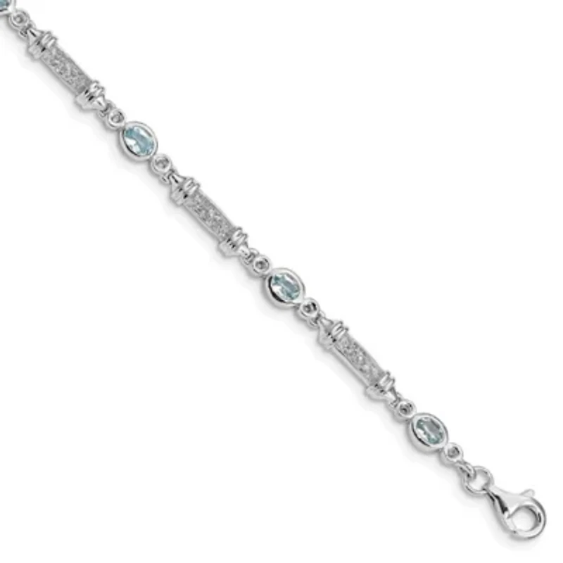 1.14 ct. t.w. Aquamarine and Diamond Accent Bracelet in Rhodium-plated Sterling Silver