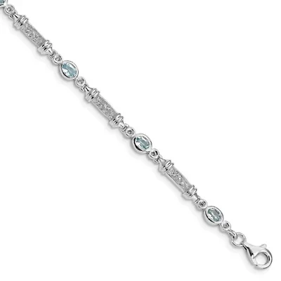 1.14 ct. t.w. Aquamarine and Diamond Accent Bracelet in Rhodium-plated Sterling Silver
