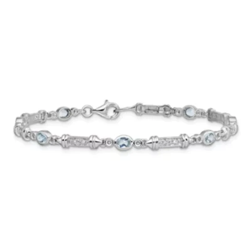 1.14 ct. t.w. Aquamarine and Diamond Accent Bracelet in Rhodium-plated Sterling Silver