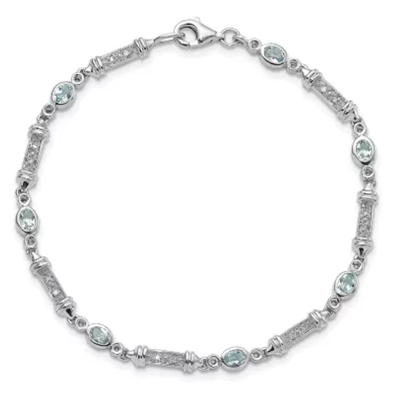 1.14 ct. t.w. Aquamarine and Diamond Accent Bracelet in Rhodium-plated Sterling Silver