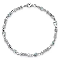 1.14 ct. t.w. Aquamarine and Diamond Accent Bracelet in Rhodium-plated Sterling Silver