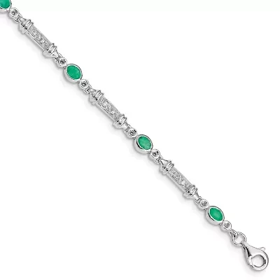 1.127 ct. t.w. Emerald and 0.07 ct. t.w. Diamond Bracelet in Rhodium-plated Sterling Silver
