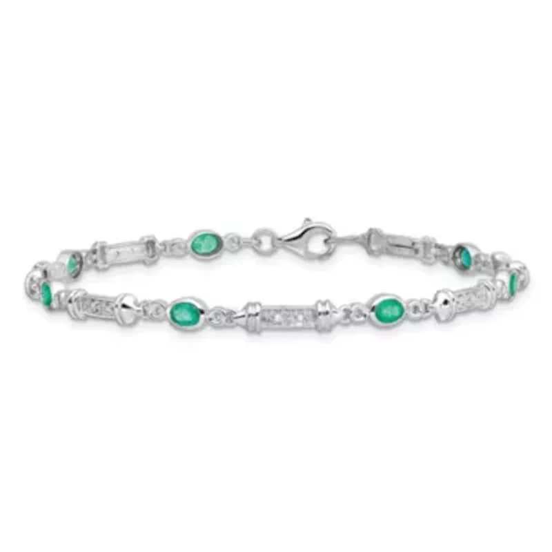 1.127 ct. t.w. Emerald and 0.07 ct. t.w. Diamond Bracelet in Rhodium-plated Sterling Silver
