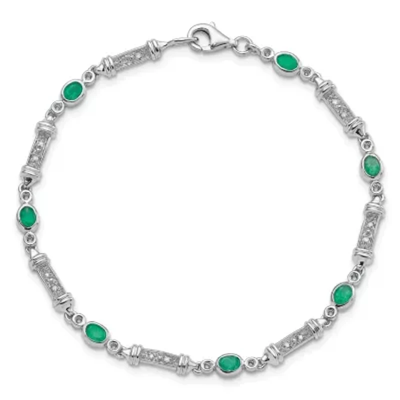 1.127 ct. t.w. Emerald and 0.07 ct. t.w. Diamond Bracelet in Rhodium-plated Sterling Silver