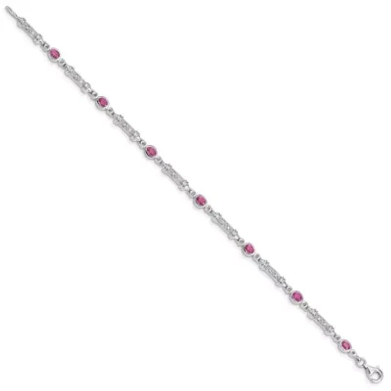 1.01 ct. t.w. Pink Tourmaline and 0.07 ct. t.w. Diamond Bracelet in Rhodium-plated Sterling Silver