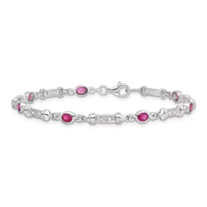 1.01 ct. t.w. Pink Tourmaline and 0.07 ct. t.w. Diamond Bracelet in Rhodium-plated Sterling Silver