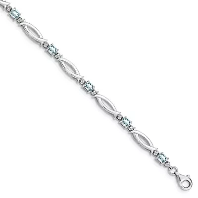 1.3 ct. t.w. Aquamarine and Diamond Accent Bracelet in Rhodium-plated Sterling Silver