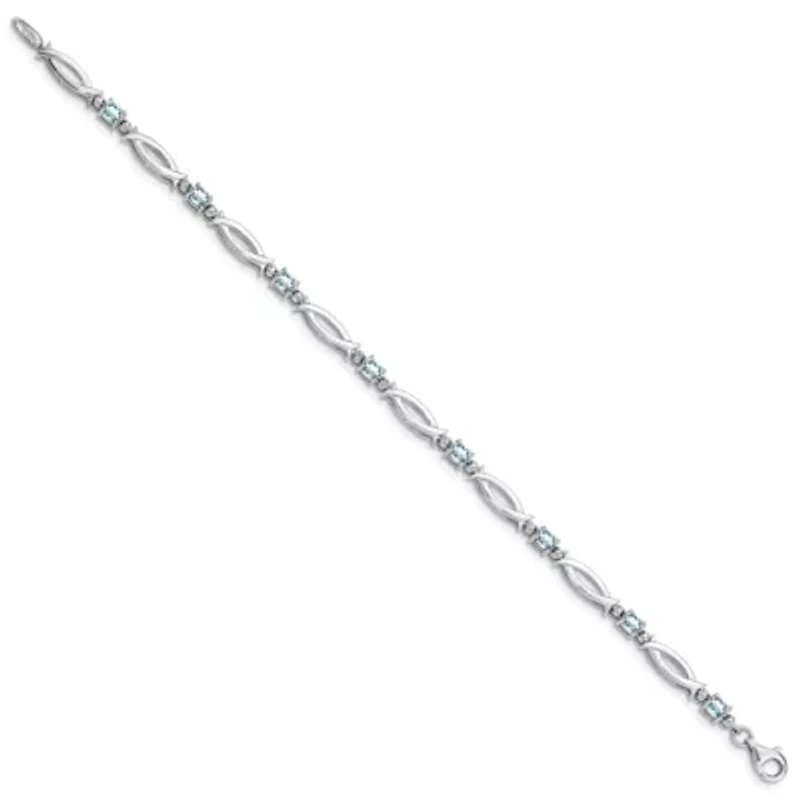 1.3 ct. t.w. Aquamarine and Diamond Accent Bracelet in Rhodium-plated Sterling Silver