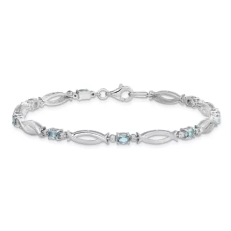 1.3 ct. t.w. Aquamarine and Diamond Accent Bracelet in Rhodium-plated Sterling Silver