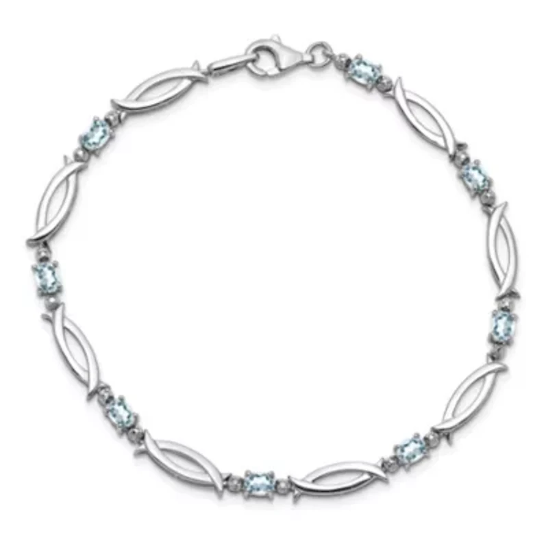 1.3 ct. t.w. Aquamarine and Diamond Accent Bracelet in Rhodium-plated Sterling Silver