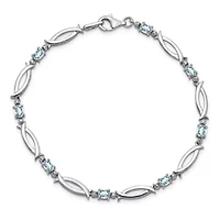 1.3 ct. t.w. Aquamarine and Diamond Accent Bracelet in Rhodium-plated Sterling Silver