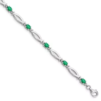 1.288 ct. t.w. Emerald and 0.01 ct. t.w. Diamond Bracelet in Rhodium-plated Sterling Silver