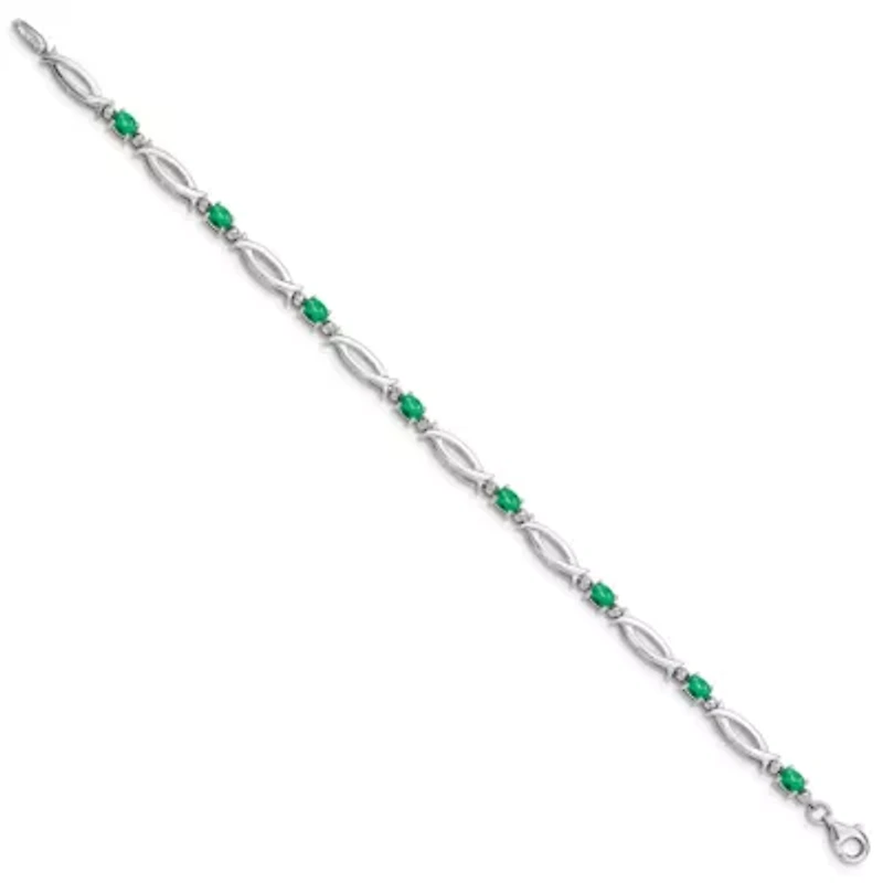1.288 ct. t.w. Emerald and 0.01 ct. t.w. Diamond Bracelet in Rhodium-plated Sterling Silver