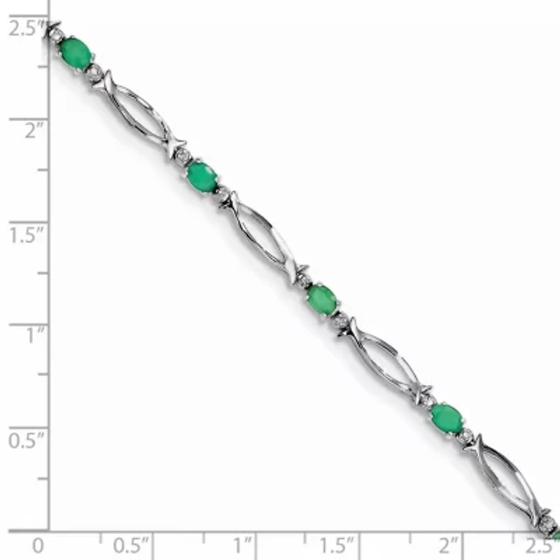 1.288 ct. t.w. Emerald and 0.01 ct. t.w. Diamond Bracelet in Rhodium-plated Sterling Silver