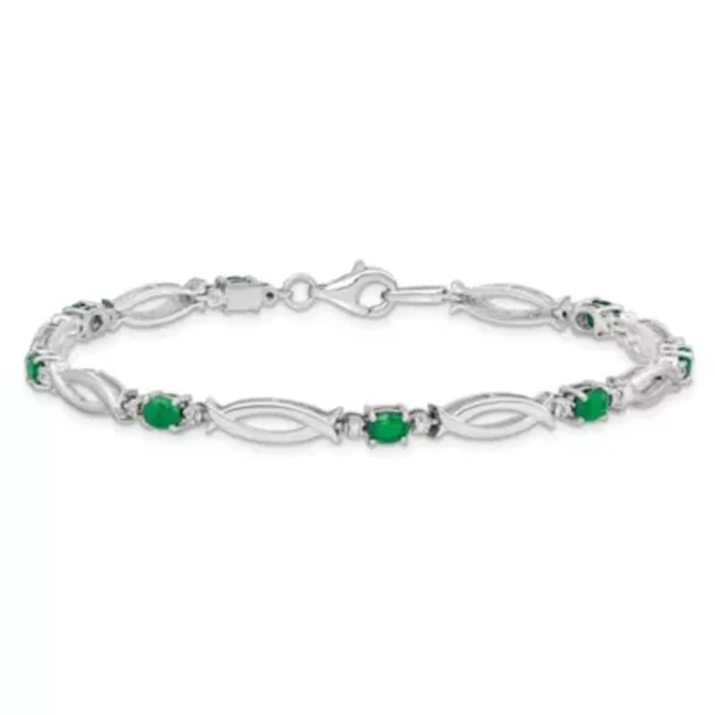 1.288 ct. t.w. Emerald and 0.01 ct. t.w. Diamond Bracelet in Rhodium-plated Sterling Silver