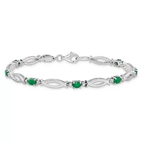 1.288 ct. t.w. Emerald and 0.01 ct. t.w. Diamond Bracelet in Rhodium-plated Sterling Silver