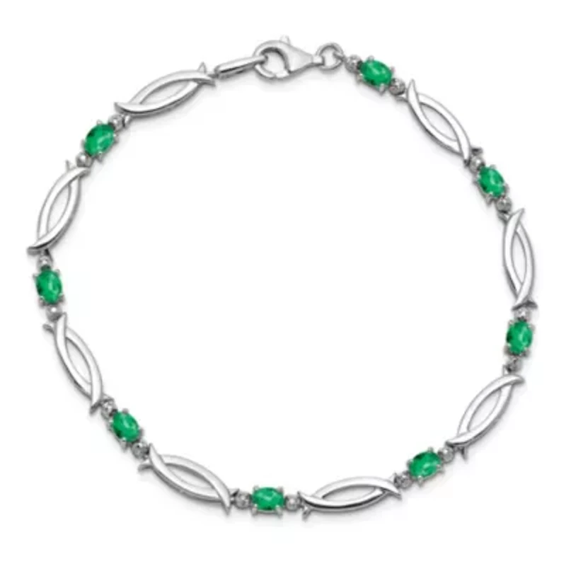 1.288 ct. t.w. Emerald and 0.01 ct. t.w. Diamond Bracelet in Rhodium-plated Sterling Silver