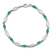1.288 ct. t.w. Emerald and 0.01 ct. t.w. Diamond Bracelet in Rhodium-plated Sterling Silver