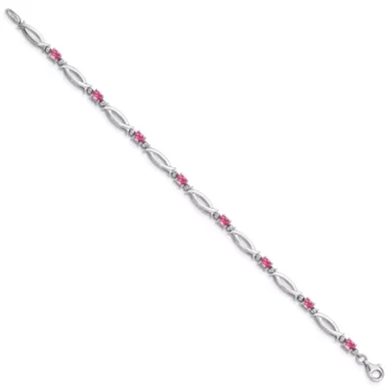 1.16 ct. t.w. Pink Tourmaline and 0.01 ct. t.w. Diamond Bracelet in Rhodium-plated Sterling Silver