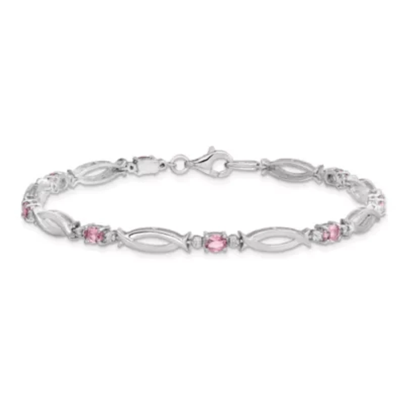 1.16 ct. t.w. Pink Tourmaline and 0.01 ct. t.w. Diamond Bracelet in Rhodium-plated Sterling Silver