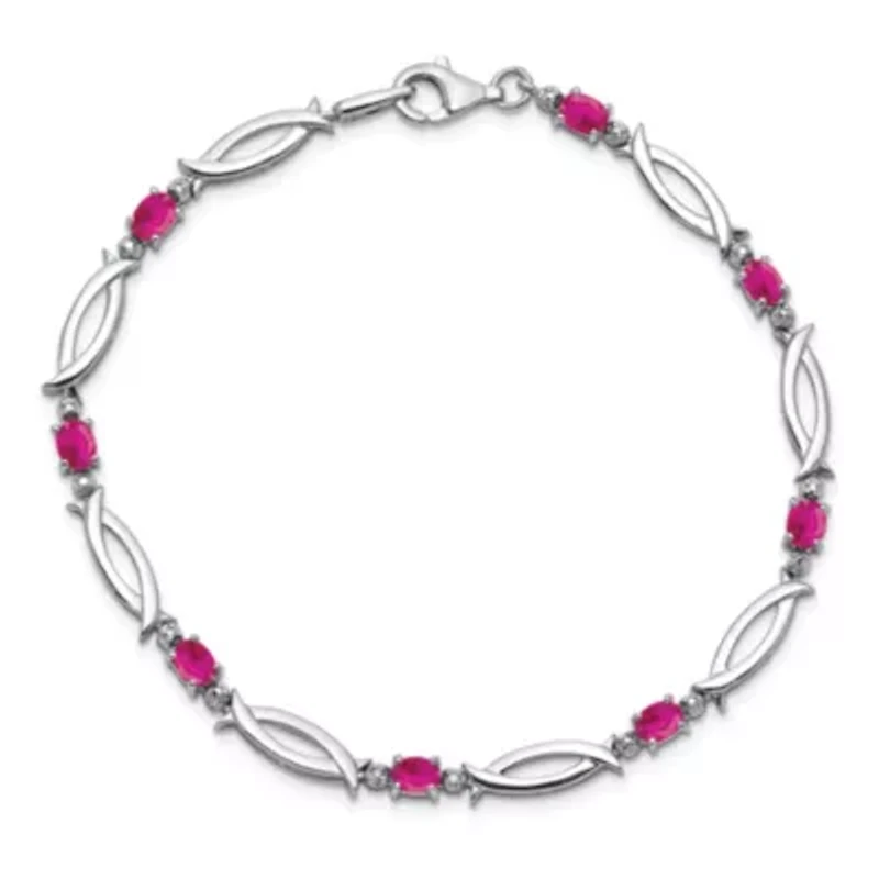 1.81 ct. t.w. Composite Ruby and 0.01 ct. t.w. Diamond Bracelet in Rhodium-plated Sterling Silver